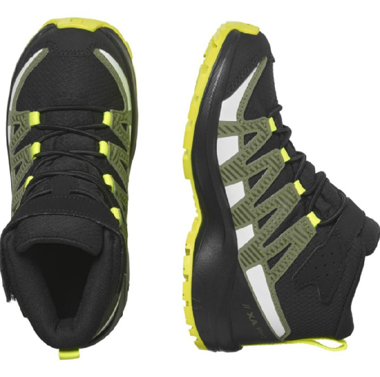 SALOMON otr pohodni copati 472896 XA PRO V8 MID CSWP K black/deep lichen green/safety yellow