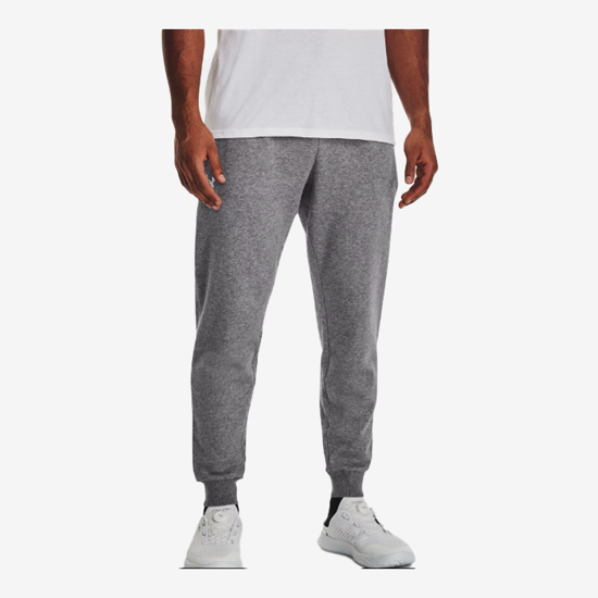 UNDER ARMOUR m hlače 1379774-025 RIVAL FLEECE JOGGERS castlerock light heather white