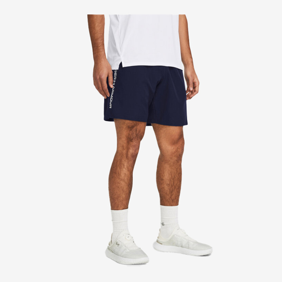 UNDER ARMOUR m hlače 1383356-410 TECH WOVEN WORDMARK SHORTS midnight navy white