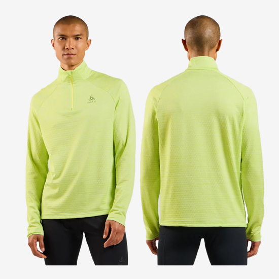 ODLO m majica 313262 40451 RUN EASY HALF-ZIP MID LAYER TOP shadow lime melange