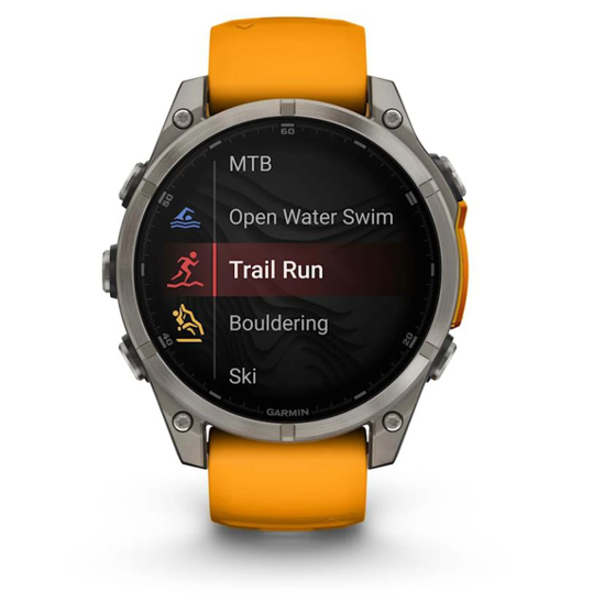 GARMIN športna ura FENIX® 8 010-02904-11 AMOLED sapphire titanium with spark orange graphite silicone band, 47 mm