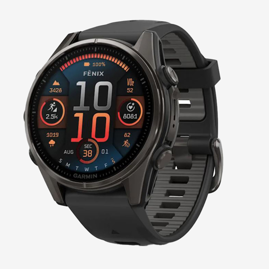 GARMIN športna ura FENIX® 8 010-02903-21 AMOLED sapphire carbon grey DLC titanium with black pebble grey silicone band, 43 mm