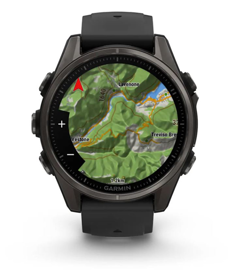 GARMIN športna ura FENIX® 8 010-02903-21 AMOLED sapphire carbon grey DLC titanium with black pebble grey silicone band, 43 mm