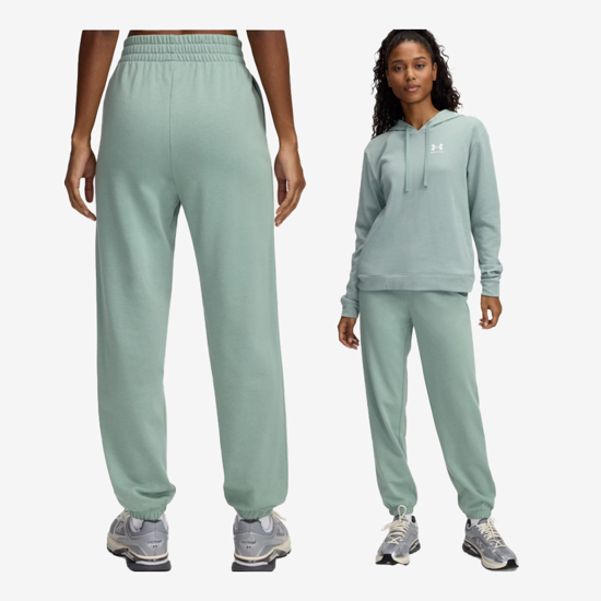 UNDER ARMOUR ž hlače 1382735-348 RIVAL TERRY JOGGERS silicia green white