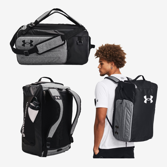 UNDER ARMOUR torba 1381919-025 CONTAIN DUO MEDIUM BACKPACK DUFFLE castlerock medium heather black white